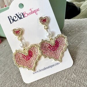 Ombré heart rhinestone earrings